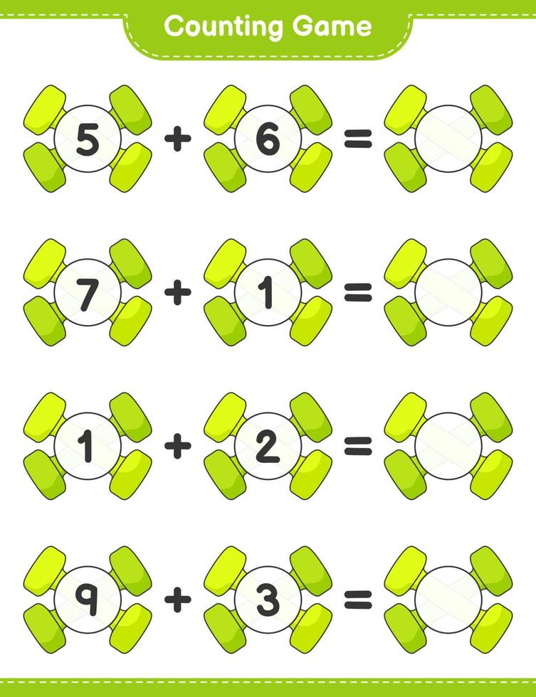 Count and match, count the number of Dumbbell and match with the right numbers. Educational children game, printable worksheet, vector illustration