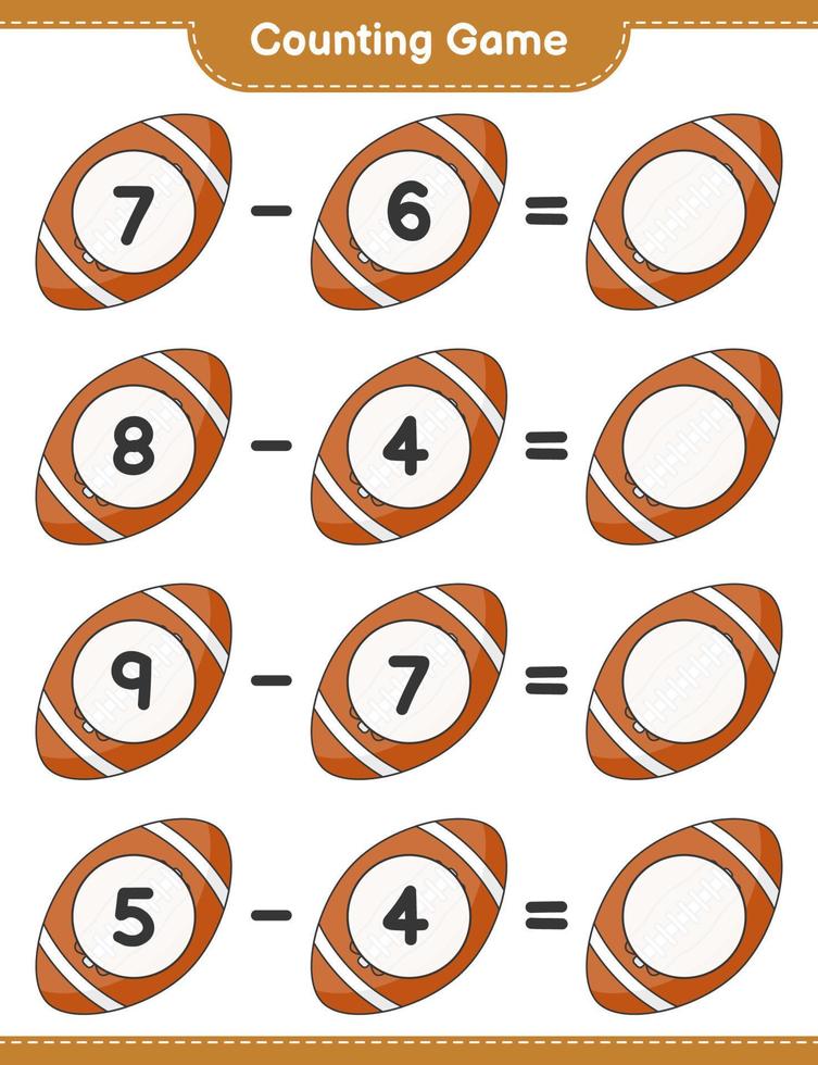 Count and match, count the number of Rugby Ball and match with the right numbers. Educational children game, printable worksheet, vector illustration