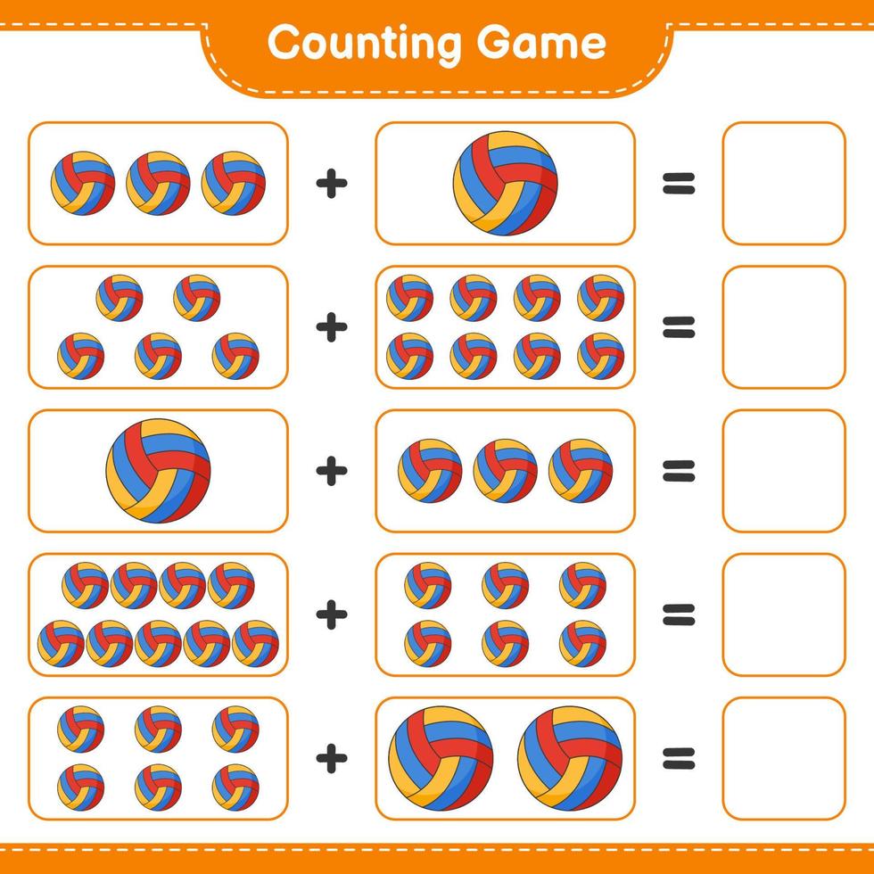 Count and match, count the number of Volleyball and match with the right numbers. Educational children game, printable worksheet, vector illustration