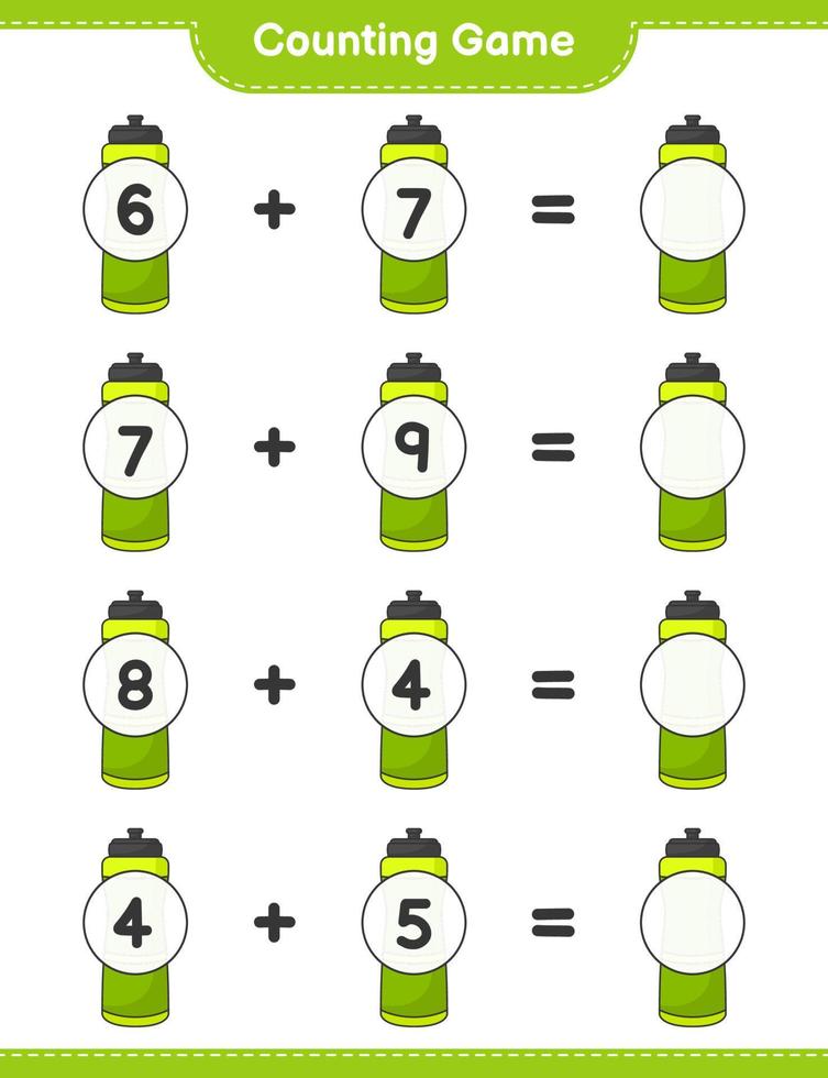 Count and match, count the number of Sport Water Bottle and match with the right numbers. Educational children game, printable worksheet, vector illustration