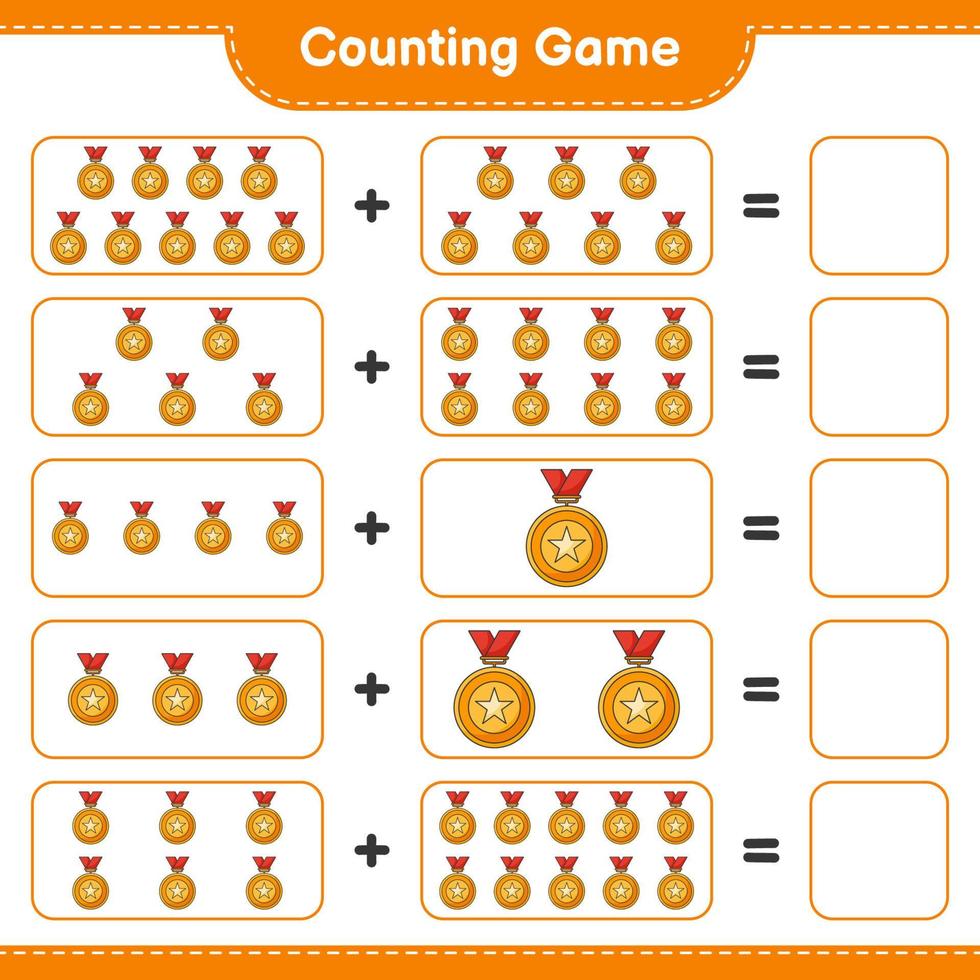 Count and match, count the number of Trophy and match with the right numbers. Educational children game, printable worksheet, vector illustration