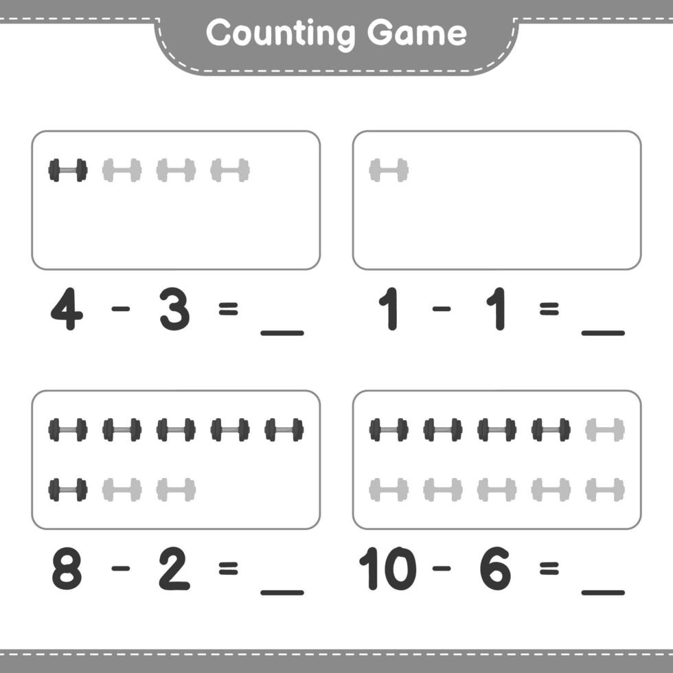 Count and match, count the number of Dumbbell and match with the right numbers. Educational children game, printable worksheet, vector illustration