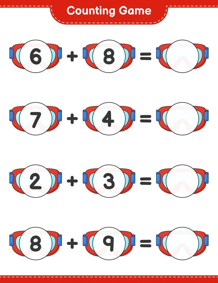 Count and match, count the number of Goggle and match with the right numbers. Educational children game, printable worksheet, vector illustration