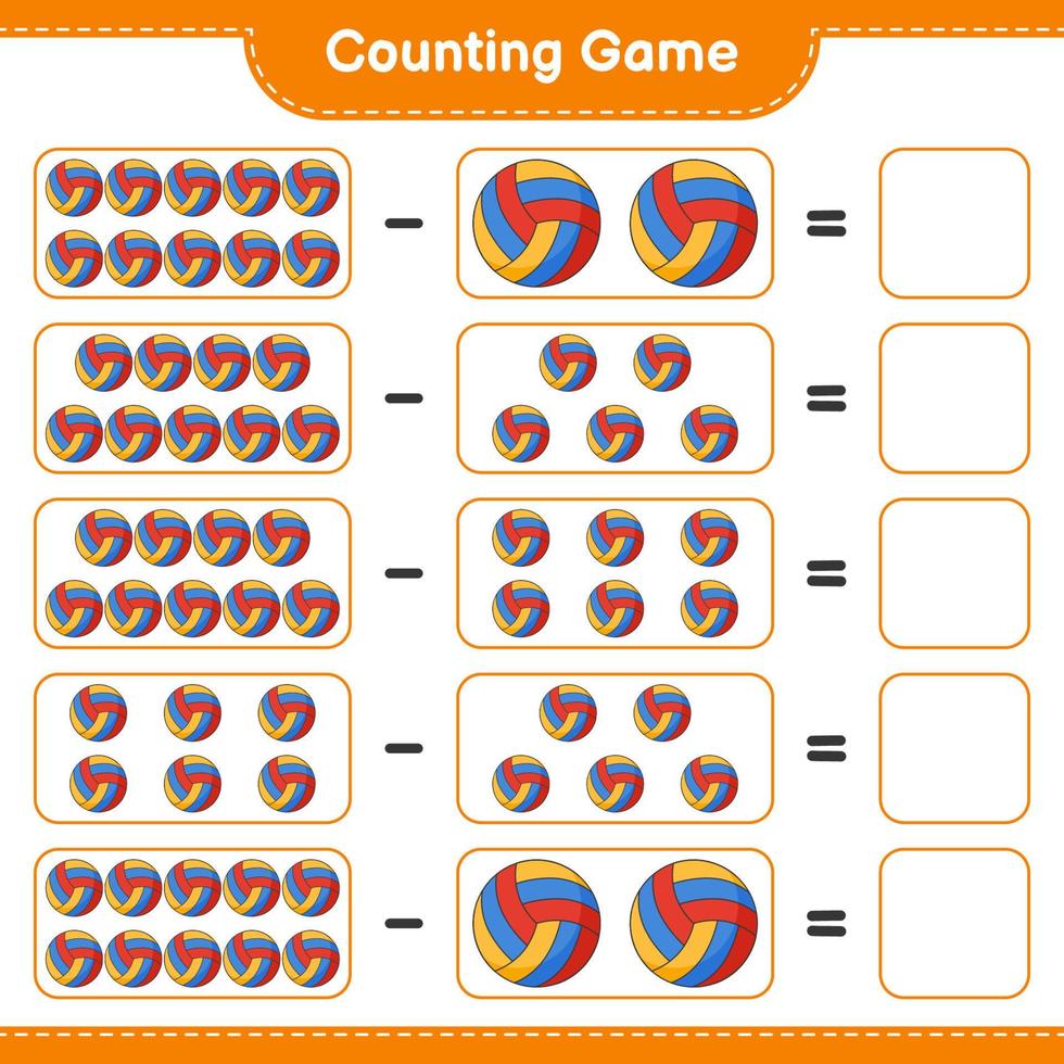 Count and match, count the number of Volleyball and match with the right numbers. Educational children game, printable worksheet, vector illustration