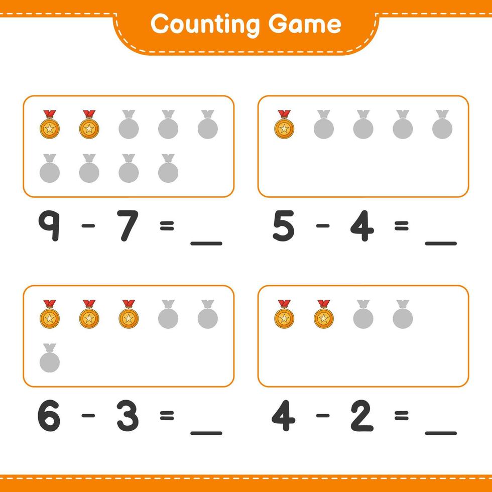 Count and match, count the number of Trophy and match with the right numbers. Educational children game, printable worksheet, vector illustration