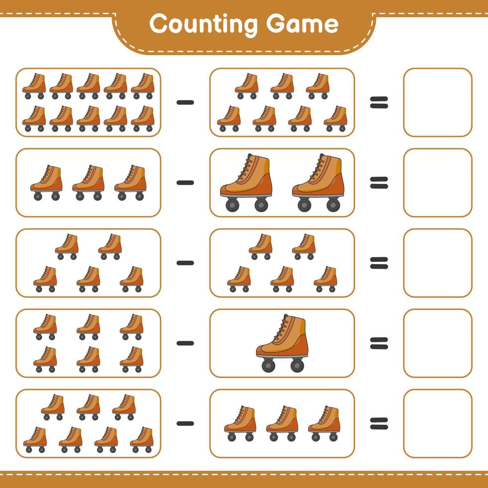 Count and match, count the number of Roller Skate and match with the right numbers. Educational children game, printable worksheet, vector illustration