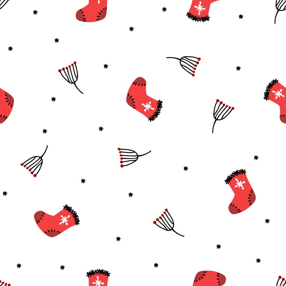 Red new year's pattern in modern style on white background. vector