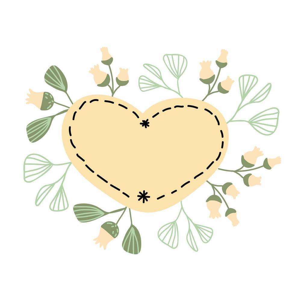 Yellow heart frame in vintage style on white background. vector