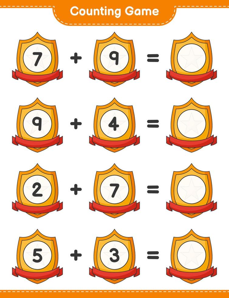 Count and match, count the number of Trophy and match with the right numbers. Educational children game, printable worksheet, vector illustration