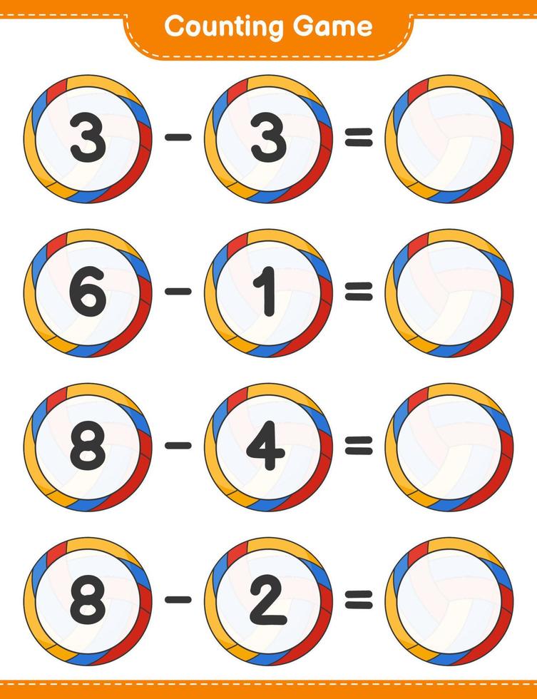 Count and match, count the number of Volleyball and match with the right numbers. Educational children game, printable worksheet, vector illustration