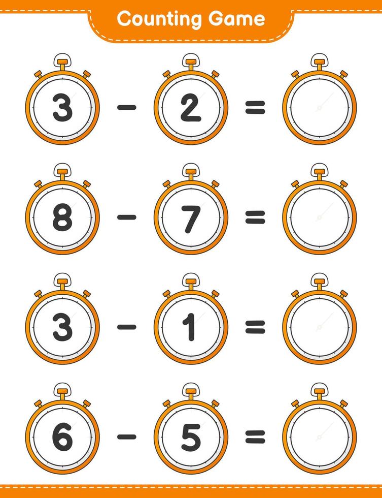 Count and match, count the number of Stopwatch and match with the right numbers. Educational children game, printable worksheet, vector illustration