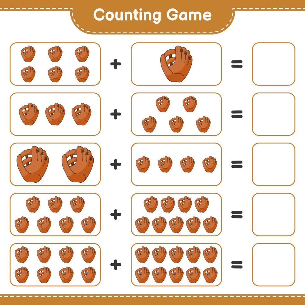 Count and match, count the number of Baseball Glove and match with the right numbers. Educational children game, printable worksheet, vector illustration