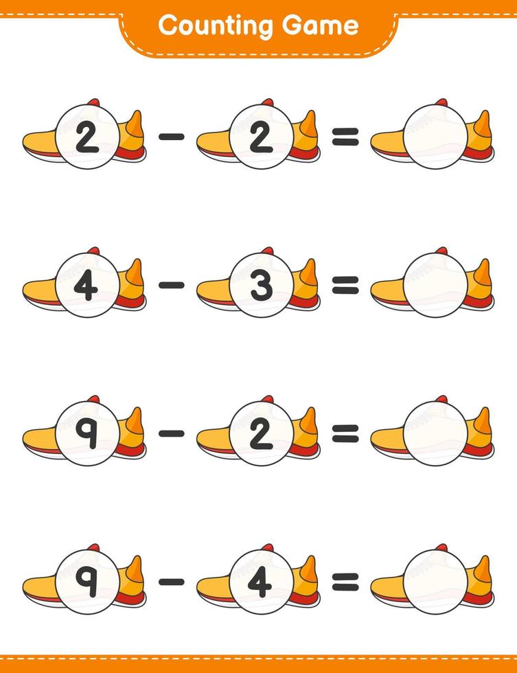 Count and match, count the number of Running Shoes and match with the right numbers. Educational children game, printable worksheet, vector illustration