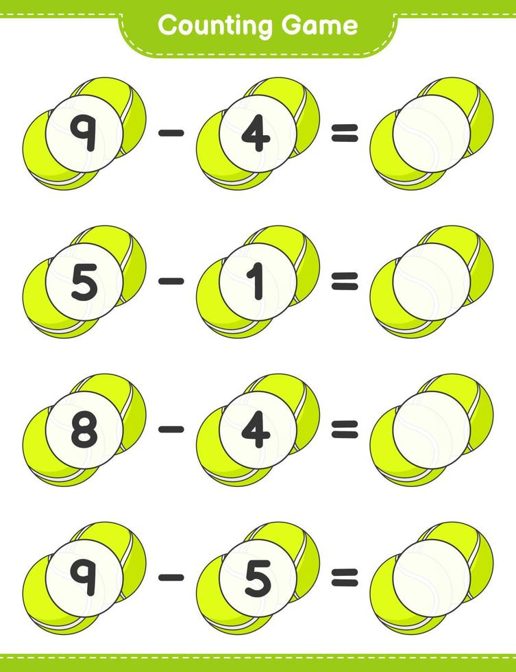 Count and match, count the number of Tennis Ball and match with the right numbers. Educational children game, printable worksheet, vector illustration