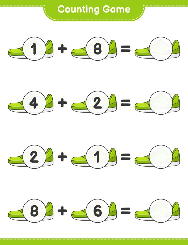 Count and match, count the number of Sneaker and match with the right numbers. Educational children game, printable worksheet, vector illustration