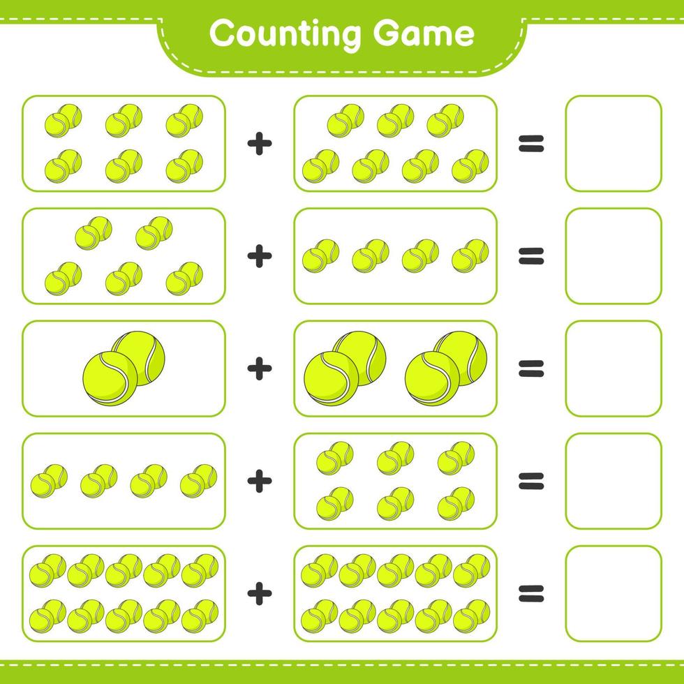 Count and match, count the number of Tennis Ball and match with the right numbers. Educational children game, printable worksheet, vector illustration