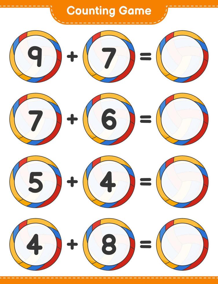 Count and match, count the number of Volleyball and match with the right numbers. Educational children game, printable worksheet, vector illustration