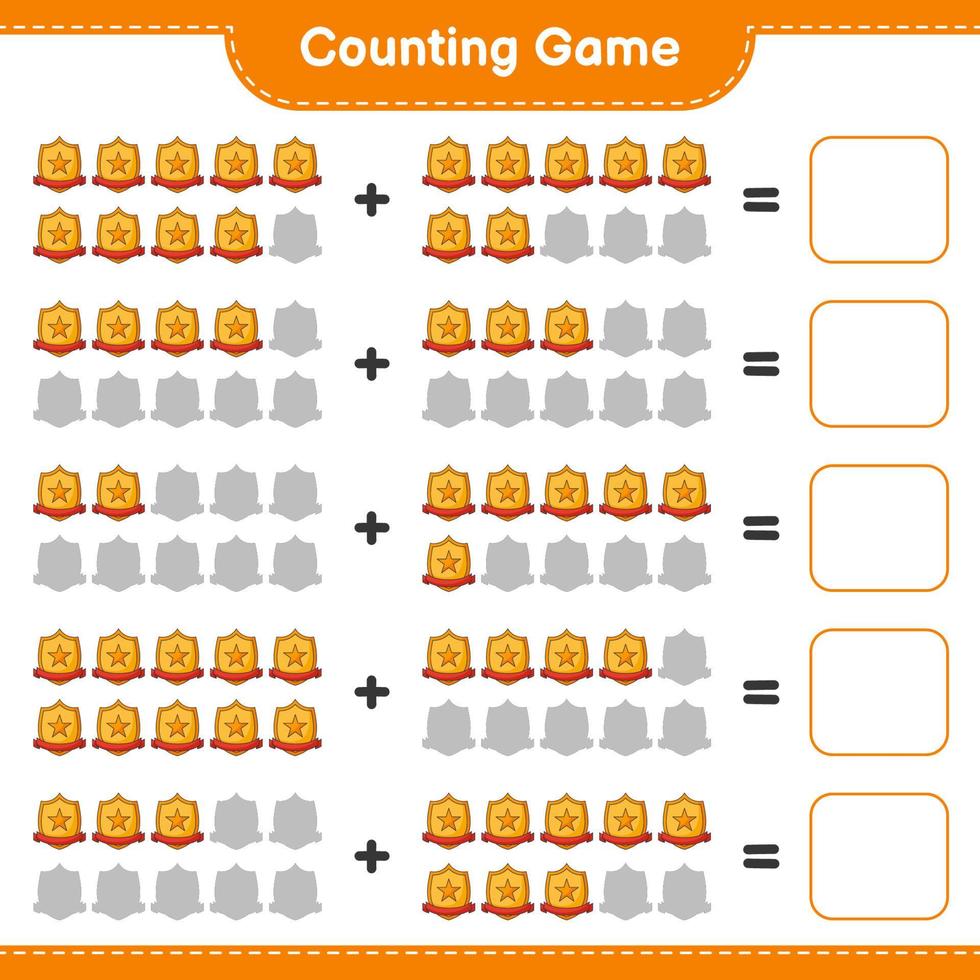 Count and match, count the number of Trophy and match with the right numbers. Educational children game, printable worksheet, vector illustration