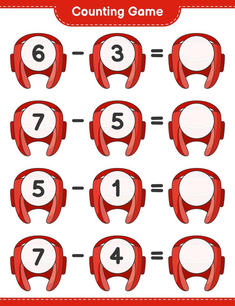 Count and match, count the number of Boxing Helmet and match with the right numbers. Educational children game, printable worksheet, vector illustration