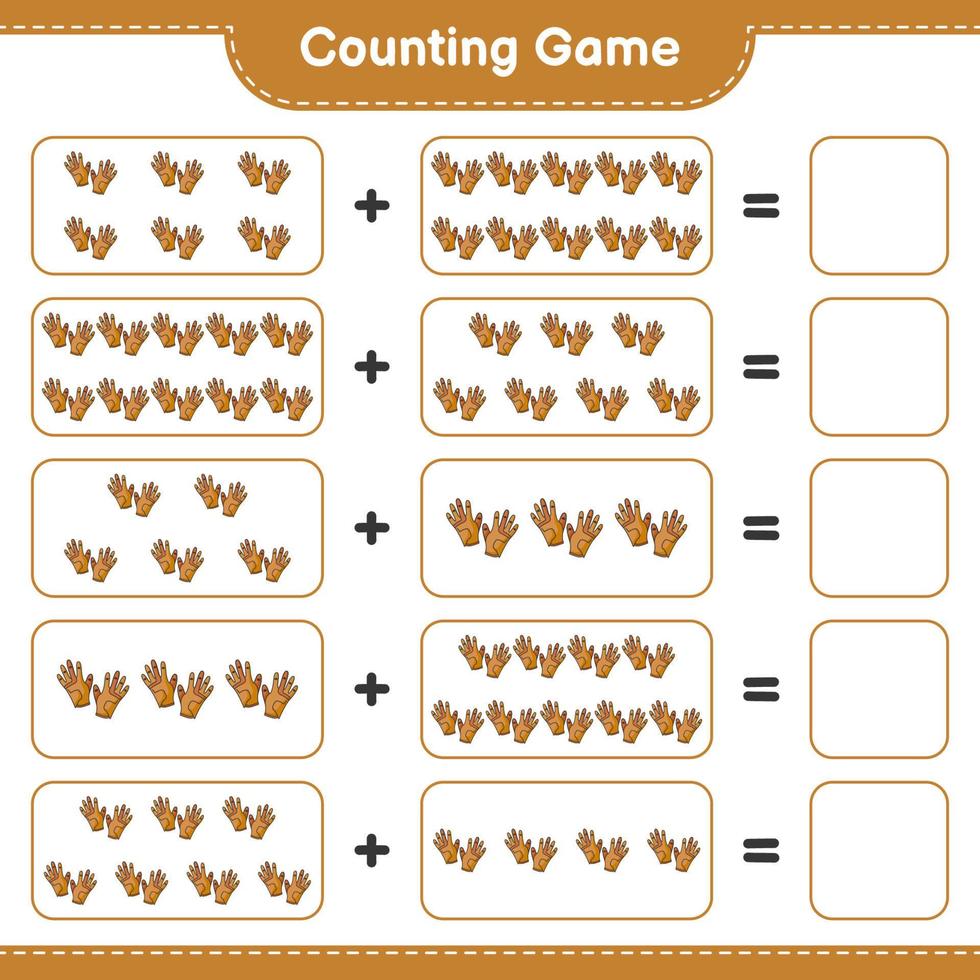 Count and match, count the number of Golf Gloves and match with the right numbers. Educational children game, printable worksheet, vector illustration