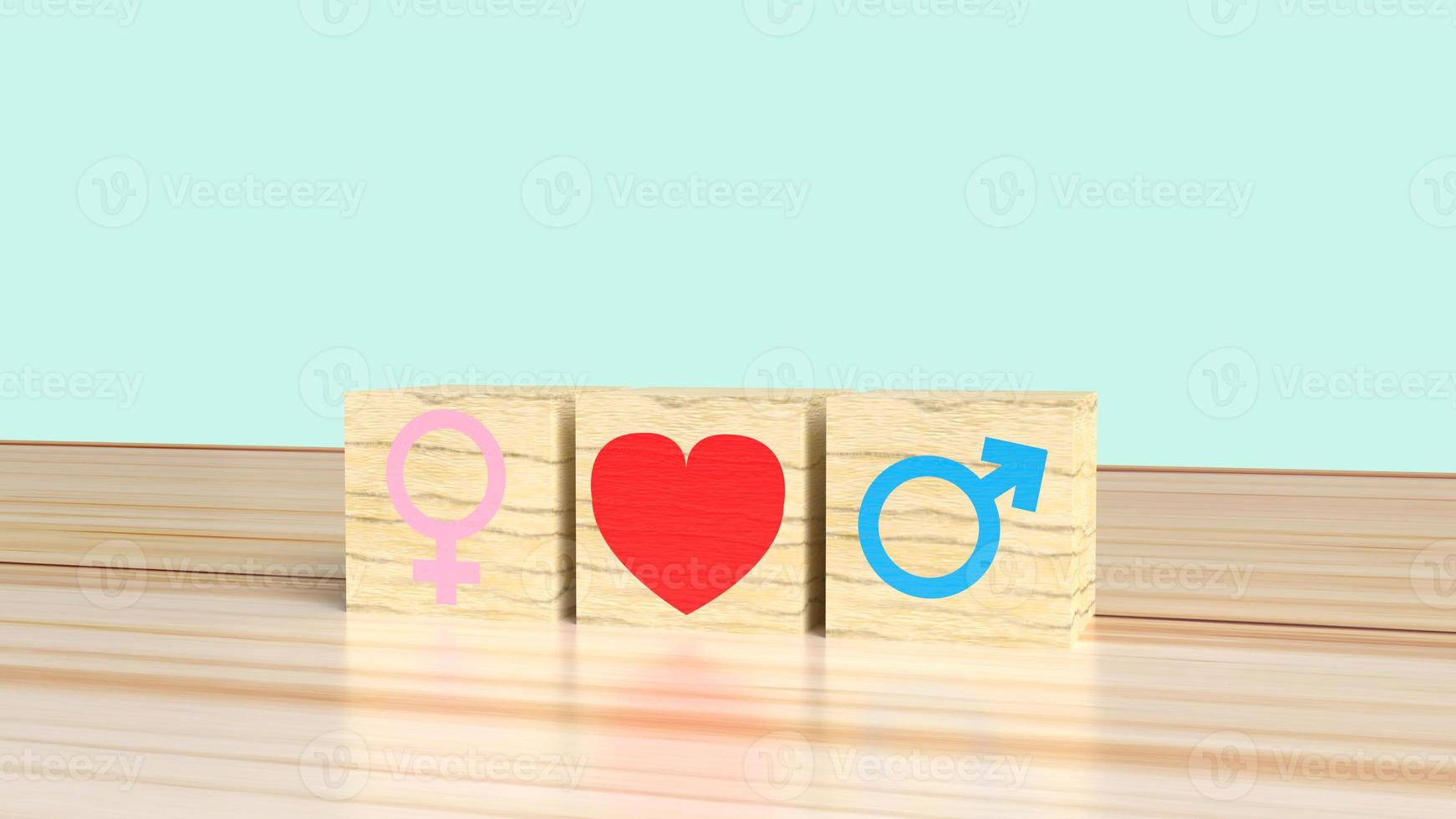 The gender on wooden cube with symbol to love 3d rendering  for valentine day. photo