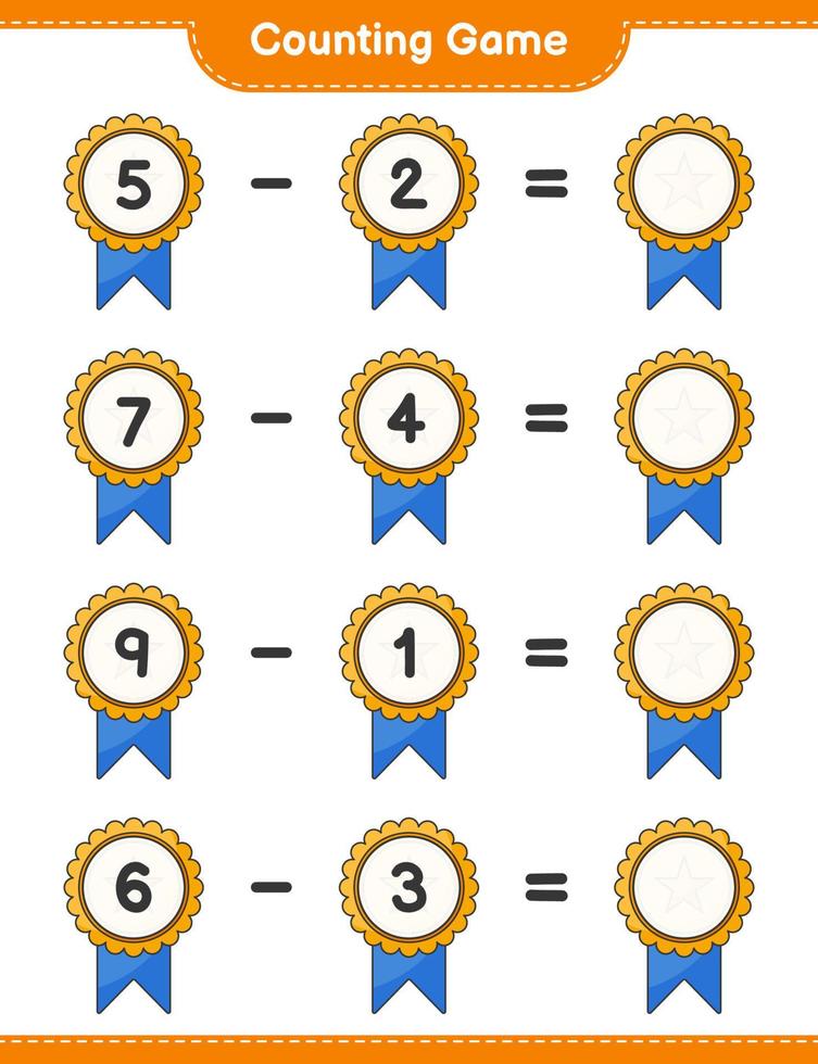 Count and match, count the number of Trophy and match with the right numbers. Educational children game, printable worksheet, vector illustration