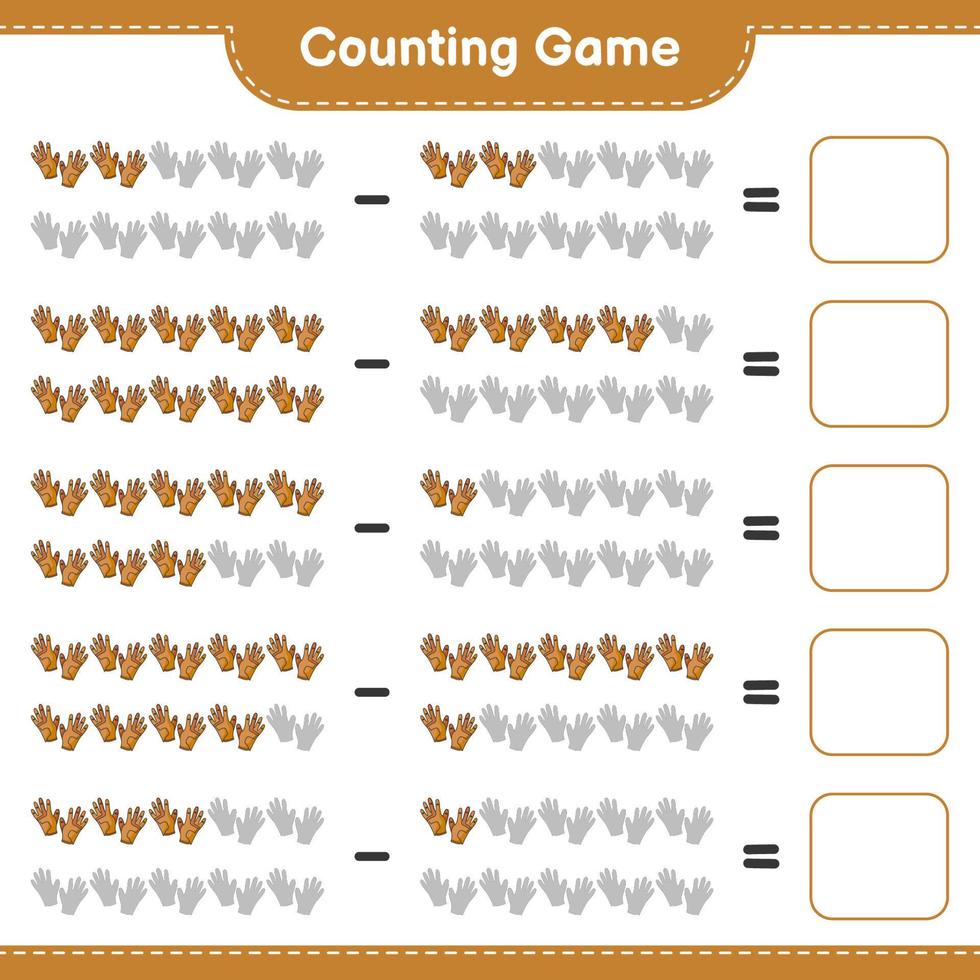 Count and match, count the number of Golf Gloves and match with the right numbers. Educational children game, printable worksheet, vector illustration