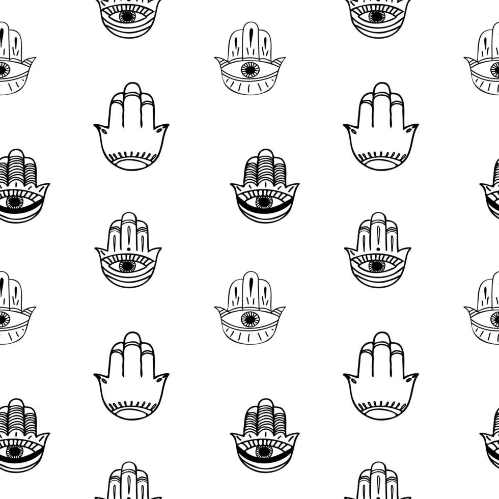 Black hamsa pattern in retro style. vector