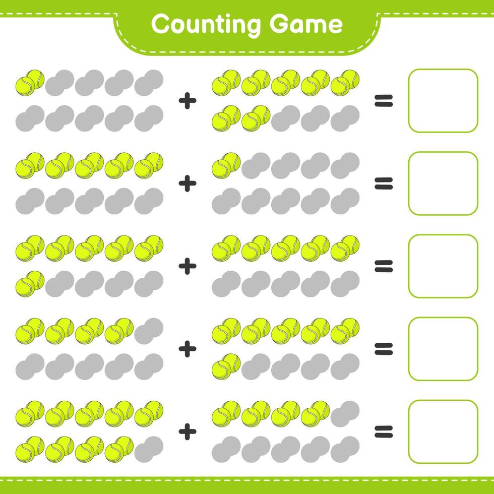 Count and match, count the number of Tennis Ball and match with the right numbers. Educational children game, printable worksheet, vector illustration