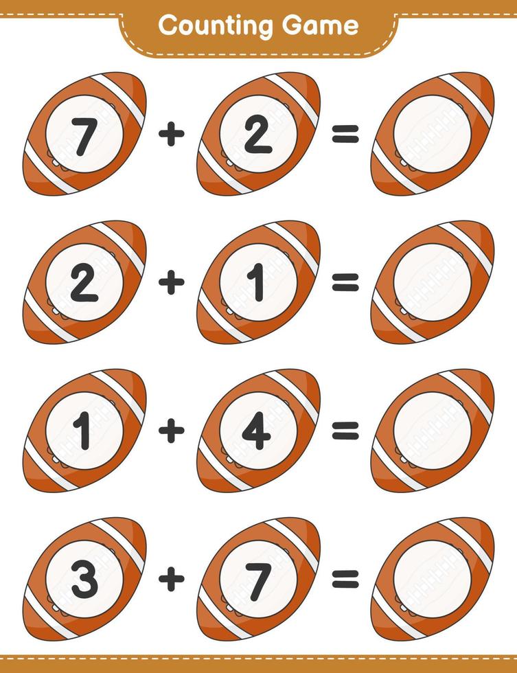 Count and match, count the number of Rugby Ball and match with the right numbers. Educational children game, printable worksheet, vector illustration