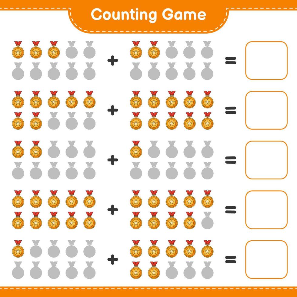 cuenta y empareja, cuenta el número de trofeos y empareja con los números correctos. juego educativo para niños, hoja de cálculo imprimible, ilustración vectorial vector