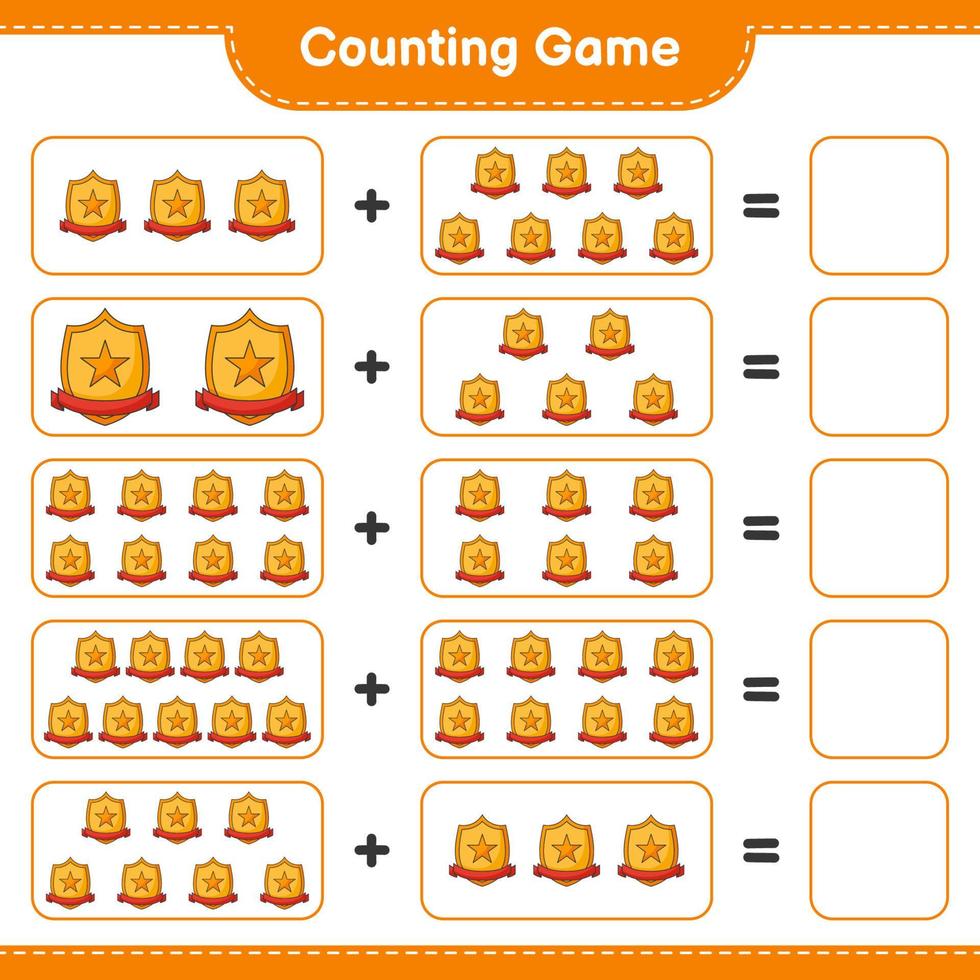 Count and match, count the number of Trophy and match with the right numbers. Educational children game, printable worksheet, vector illustration