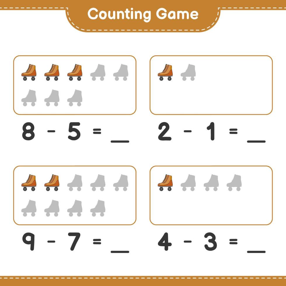 Count and match, count the number of Roller Skate and match with the right numbers. Educational children game, printable worksheet, vector illustration