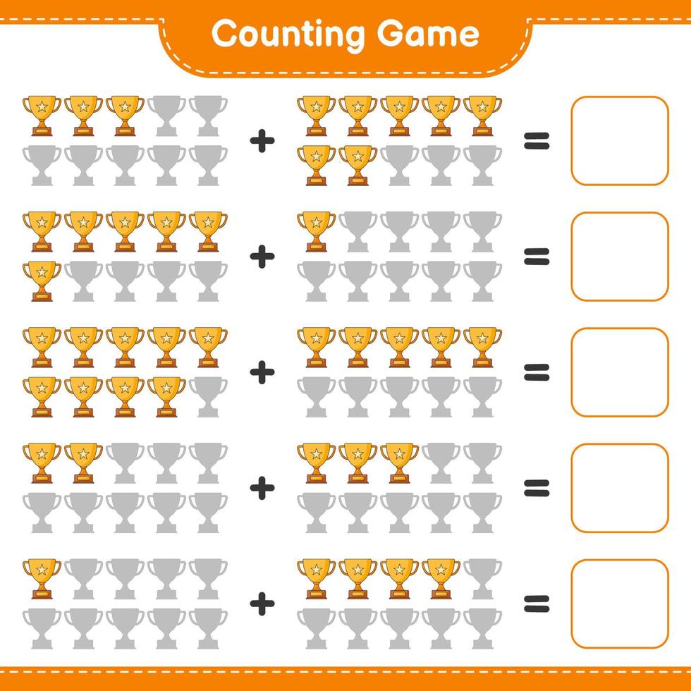 Count and match, count the number of Trophy and match with the right numbers. Educational children game, printable worksheet, vector illustration