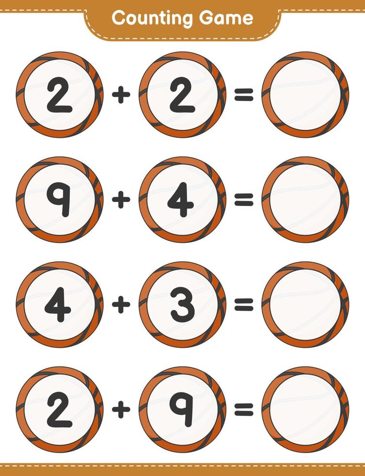 Count and match, count the number of Basketball and match with the right numbers. Educational children game, printable worksheet, vector illustration