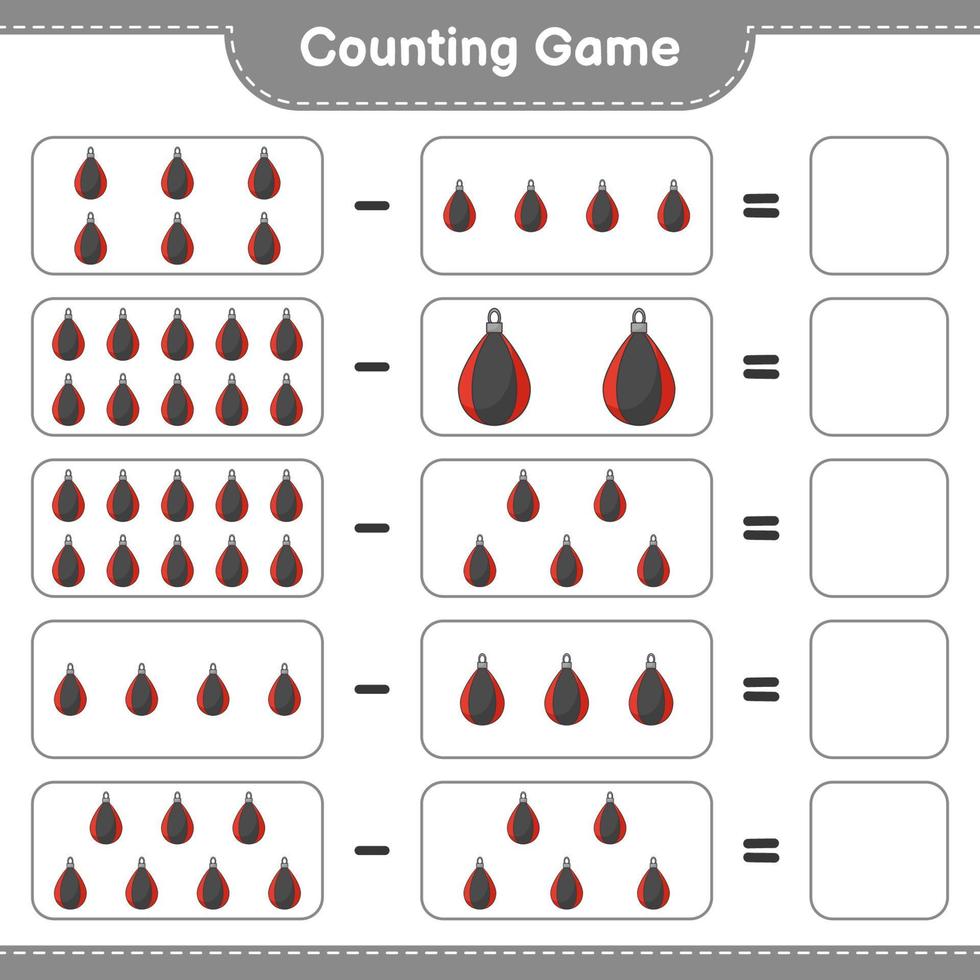 Count and match, count the number of Punching Bag and match with the right numbers. Educational children game, printable worksheet, vector illustration