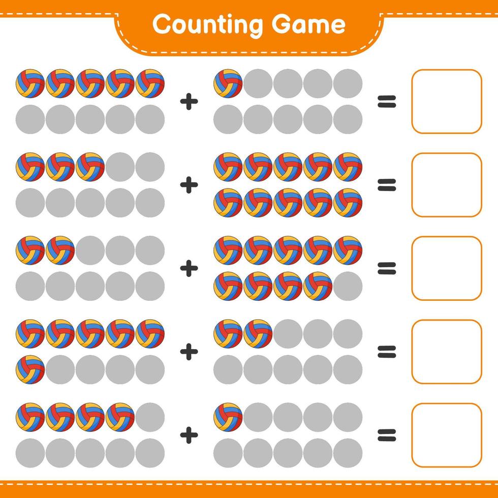 Count and match, count the number of Volleyball and match with the right numbers. Educational children game, printable worksheet, vector illustration