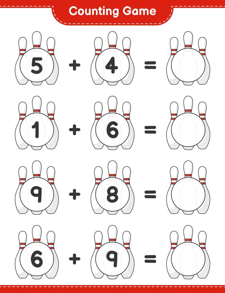 Count and match, count the number of Bowling Pin and match with the right numbers. Educational children game, printable worksheet, vector illustration