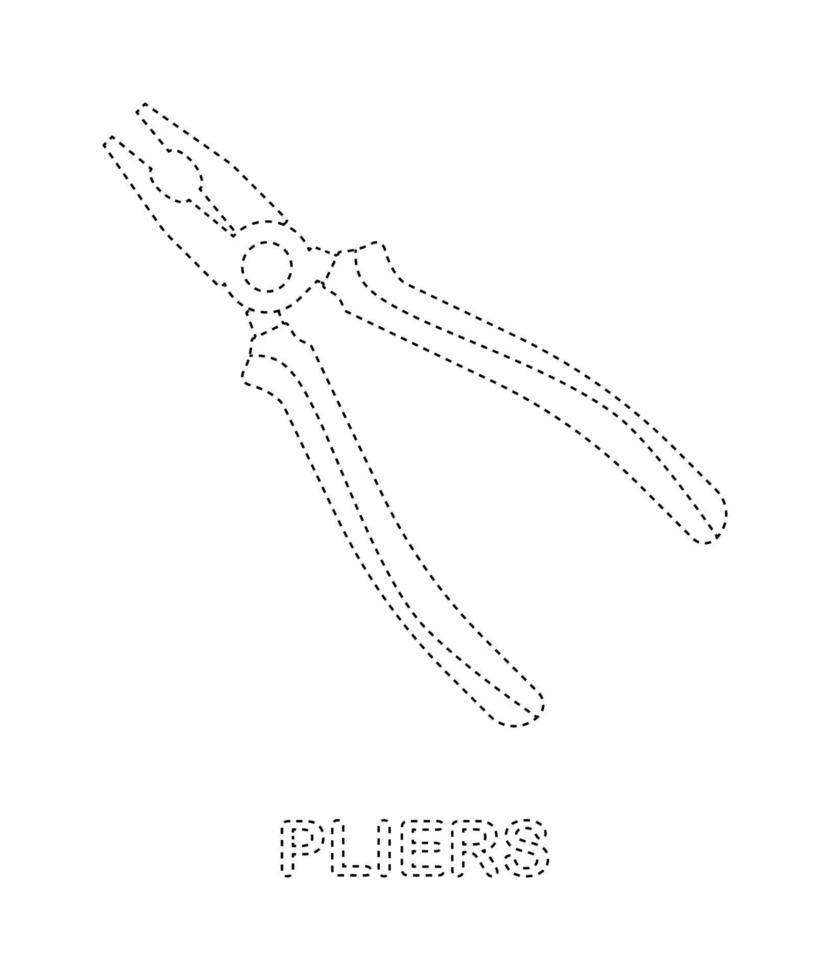 Pliers tracing worksheet for kids vector