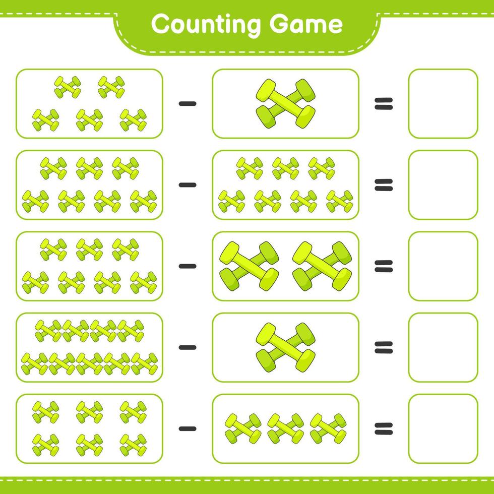 Count and match, count the number of Dumbbell and match with the right numbers. Educational children game, printable worksheet, vector illustration
