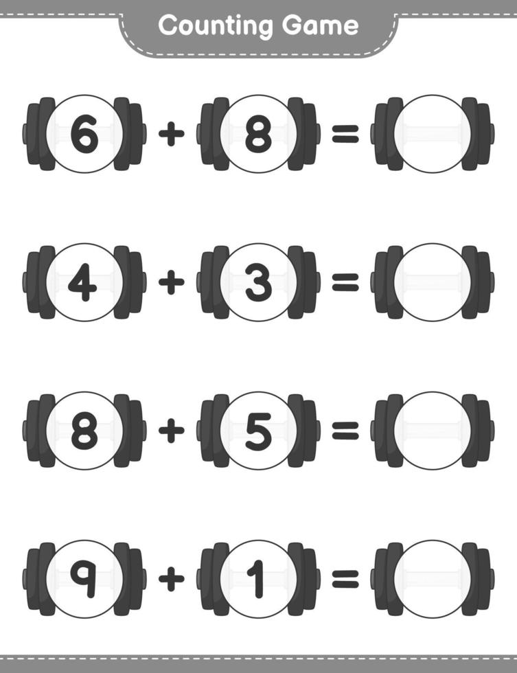 Count and match, count the number of Dumbbell and match with the right numbers. Educational children game, printable worksheet, vector illustration