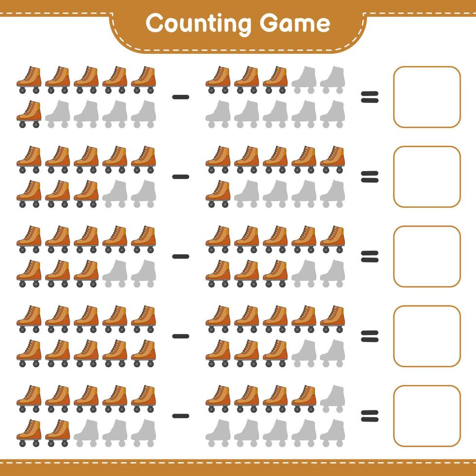 Count and match, count the number of Roller Skate and match with the right numbers. Educational children game, printable worksheet, vector illustration