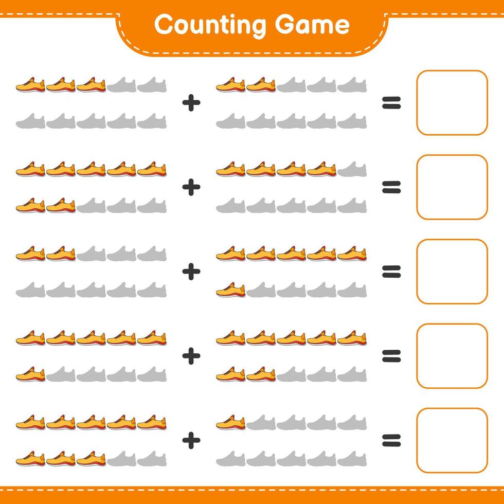 Count and match, count the number of Running Shoes and match with the right numbers. Educational children game, printable worksheet, vector illustration