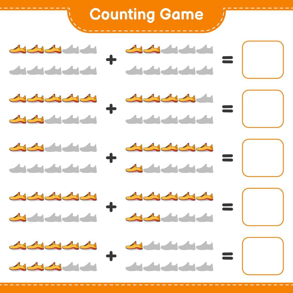 Count and match, count the number of Running Shoes and match with the right numbers. Educational children game, printable worksheet, vector illustration