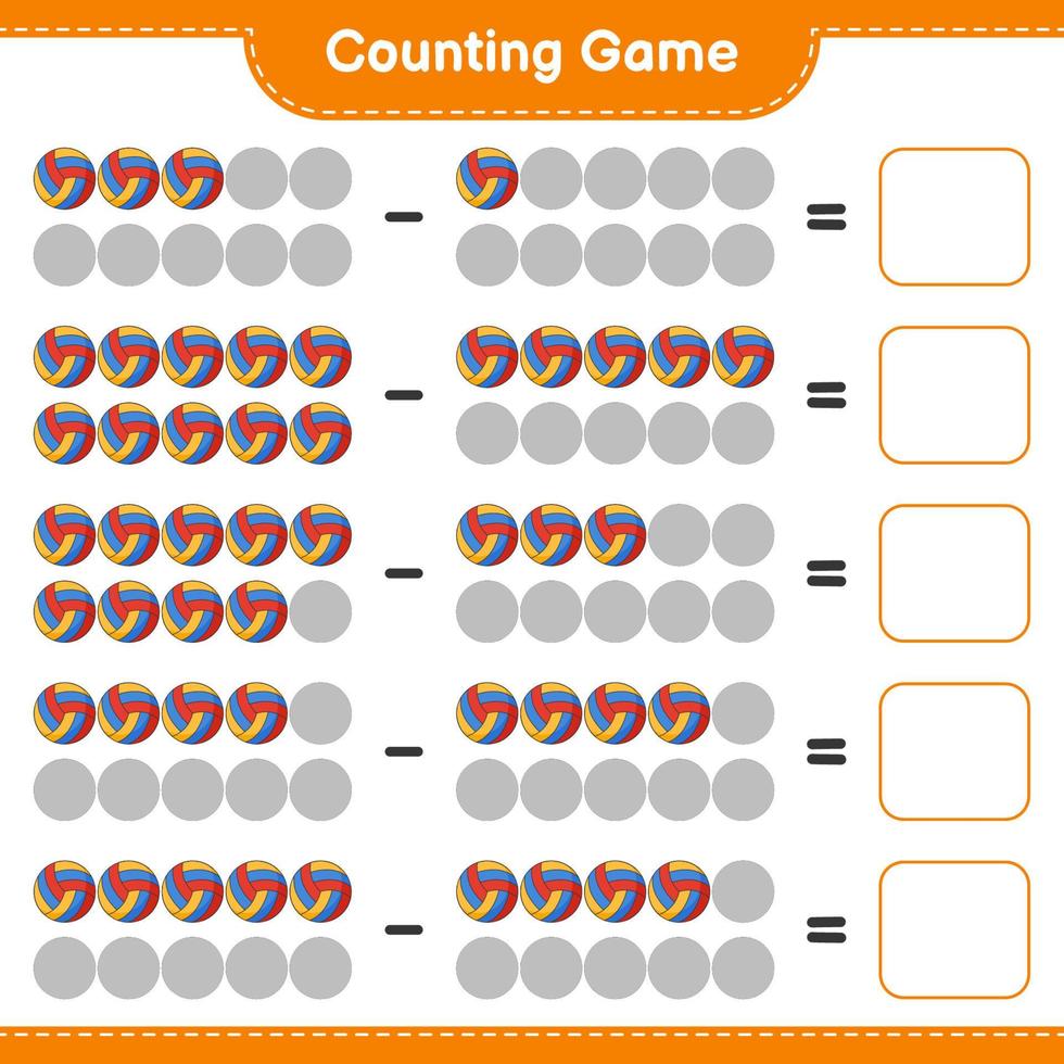 cuenta y empareja, cuenta el número de voleibol y empareja con los números correctos. juego educativo para niños, hoja de cálculo imprimible, ilustración vectorial vector