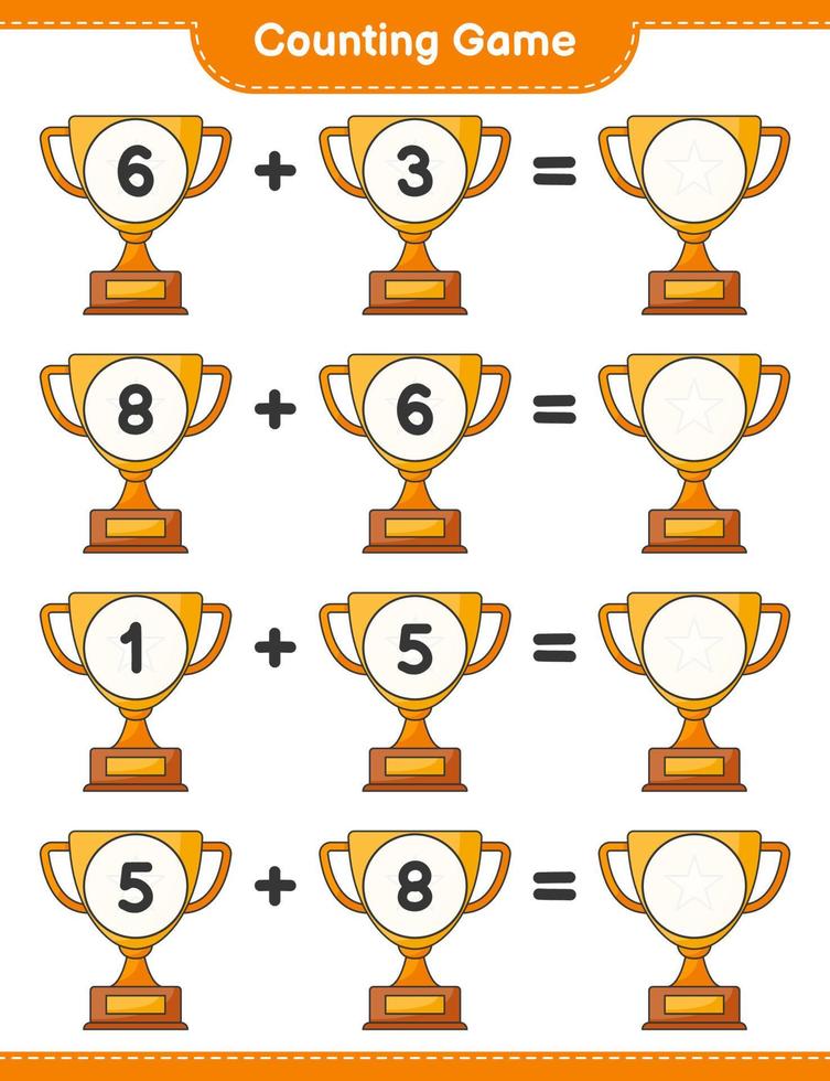 Count and match, count the number of Trophy and match with the right numbers. Educational children game, printable worksheet, vector illustration