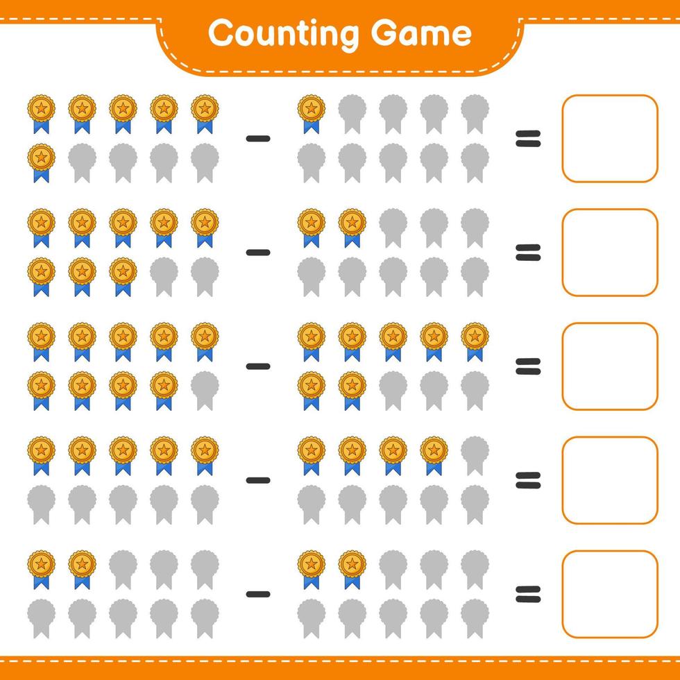 Count and match, count the number of Trophy and match with the right numbers. Educational children game, printable worksheet, vector illustration