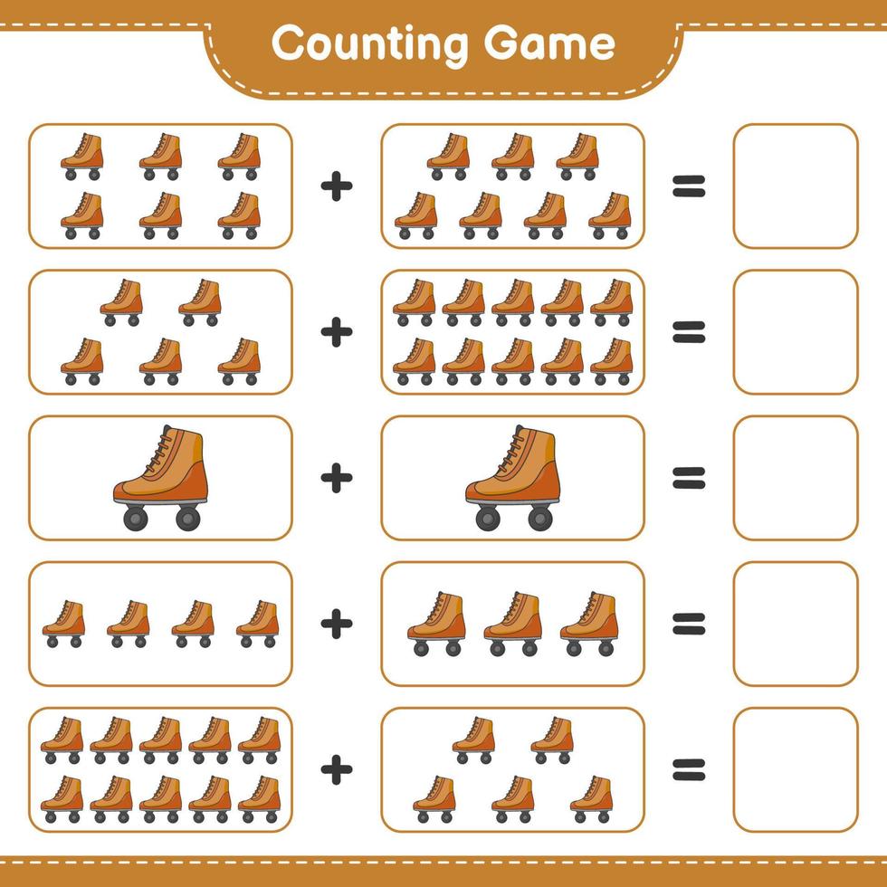 Count and match, count the number of Roller Skate and match with the right numbers. Educational children game, printable worksheet, vector illustration