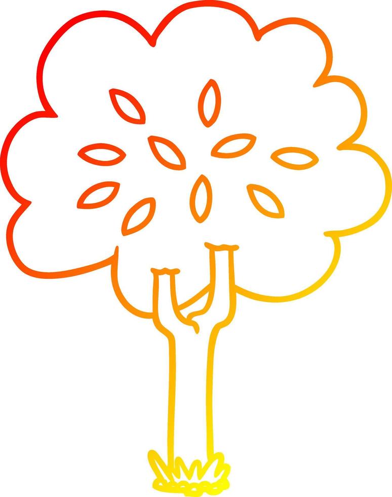 warm gradient line drawing cartoon tree vector