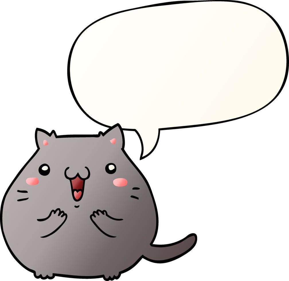 happy cartoon cat and speech bubble in smooth gradient style vector